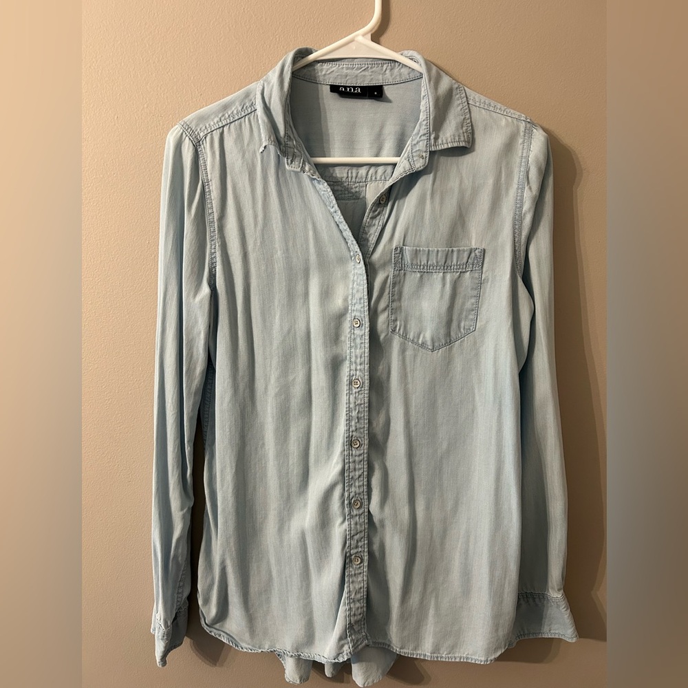 a.n.a Light Blue Casual Button Down Denim Shirt